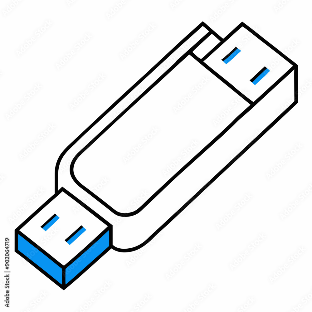 Minimalist USB Flash Drive Icon in Black and Blue Colors Minimalist USB Flash Drive Icon in Black and Blue Colors