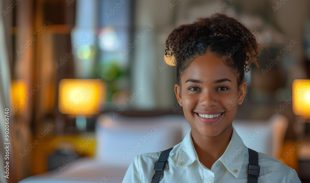 A hotel maid in uniform making a bed, showcasing the importance of cleanliness and attention to detail A hotel maid in uniform making a bed, showcasing the importance of cleanliness and attention to detail