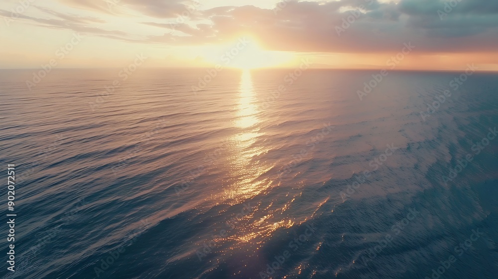 Obraz premium Witness the ethereal blend of sea and sky at sunset from a mesmerizing aerial perspective captured by a drones lens Flight over the ocean Ocean loop video background : Generative AI