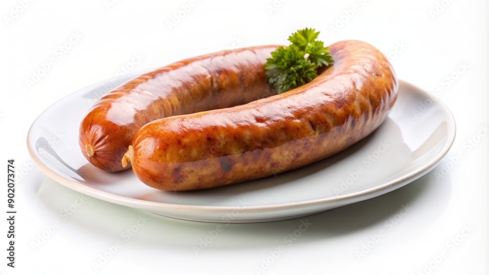 Sausage on a plate isolated on a white background, sausage, plate, isolated, white, background, food, delicious, snack, cuisine Sausage on a plate isolated on a white background, sausage, plate, isolated, white, background, food, delicious, snack, cuisine
