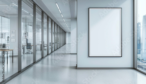 Sleek hotel loby with open layout with empty frame