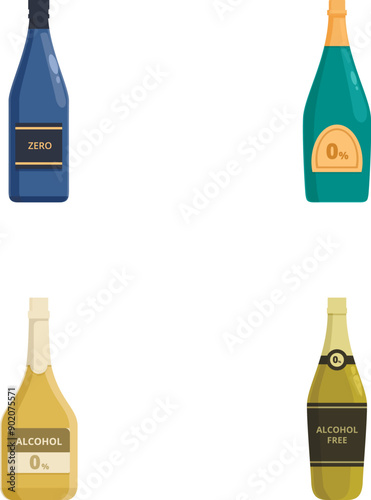 Collection of four nonalcoholic drink bottles in a simple vector style, suitable for various design needs