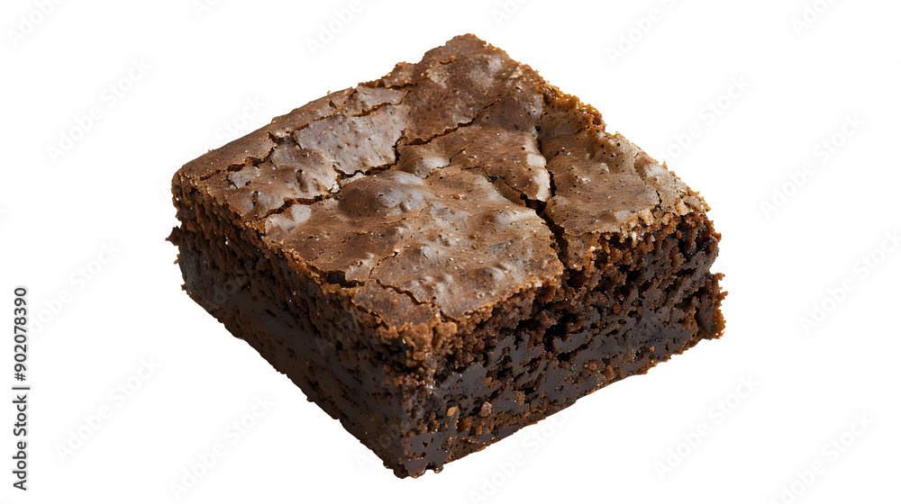 Detailed view of a delicious brownie set against a plain white backdrop Detailed view of a delicious brownie set against a plain white backdrop