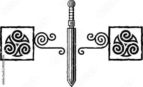 Celtic Tribal Spiral Header - Square Ends - Roman Sword