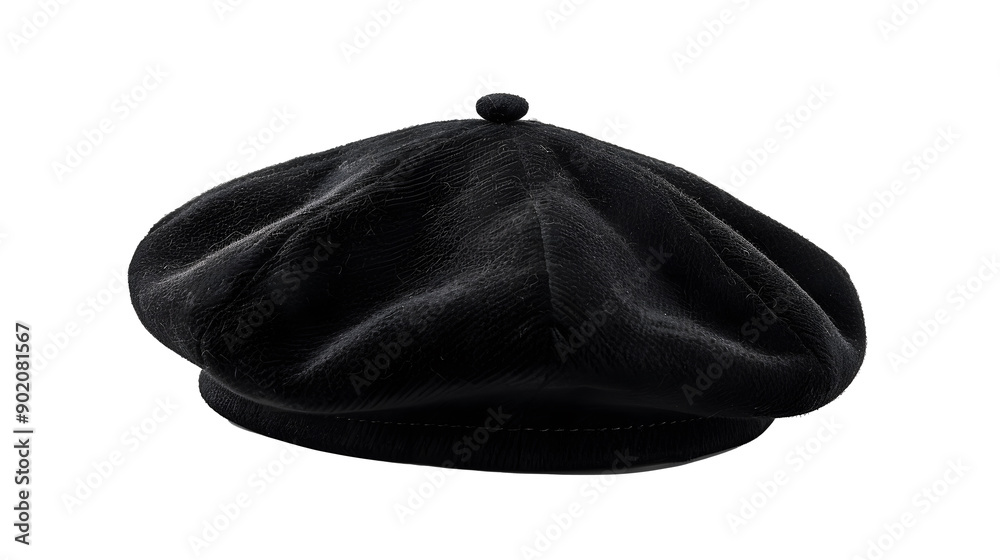 A Black French cap beret isolated on transparent Background A Black French cap beret isolated on transparent Background