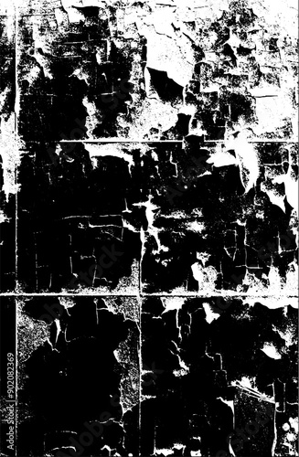 The monochrome surface peels off the metal wall and reveals a rusty surface. Rust on Galvanized corrugated sheet. Vertical grunge background.