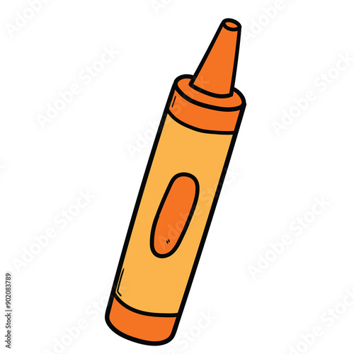 Hand drawn cartoon orange crayon on white background.