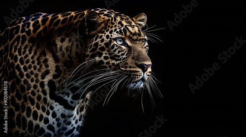 Close up adult leopard portrait Animal on dark background : Generative AI