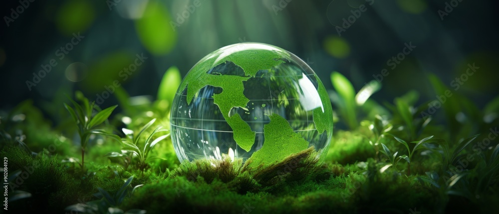 World Environmental Health Day. A glass sphere with a forest inside it. World Environmental Health Day. A glass sphere with a forest inside it.