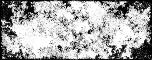 Abstract grunge illustration made of inkblots. Monochrome texture with border. Black-and-white overlay grunge texture.