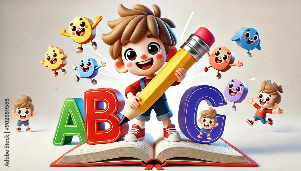 Pen and child with alphabet concept Pen and child with alphabet concept