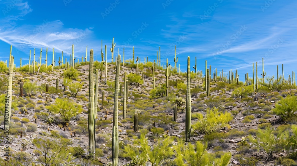 Hill covered in cactus in Saguaro national park : Generative AI Hill covered in cactus in Saguaro national park : Generative AI
