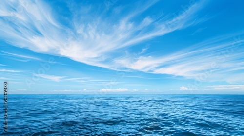 Blue Ocean Water Surface and Blue Sky   Generative AI