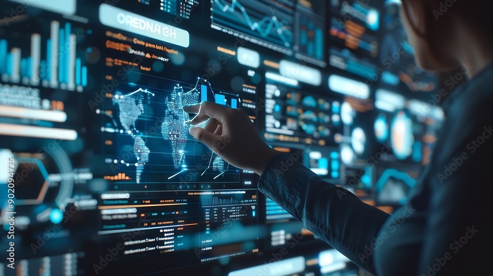 Ai Businessman working with modern interface Business analytics Big data technology and data science Data flow conceptBusiness computing digital composite : Generative AI Ai Businessman working with modern interface Business analytics Big data technology and data science Data flow conceptBusiness computing digital composite : Generative AI