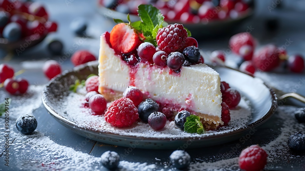 Luscious Slice of Cheesecake Adorned with Fresh Berries for a Perfect Dessert Indulgence Luscious Slice of Cheesecake Adorned with Fresh Berries for a Perfect Dessert Indulgence