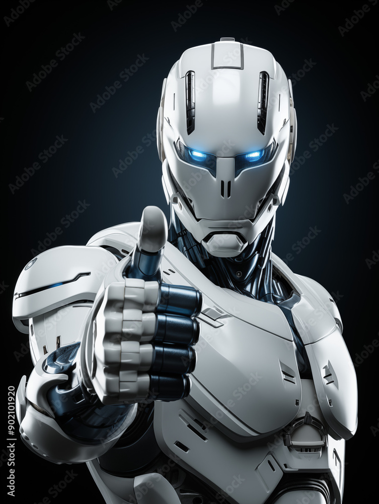 Humanoid Robot Pointing Finger and Thumb Raised, on White Background, Image for Creative Advertisements, Banners, and General Advertising Humanoid Robot Pointing Finger and Thumb Raised, on White Background, Image for Creative Advertisements, Banners, and General Advertising