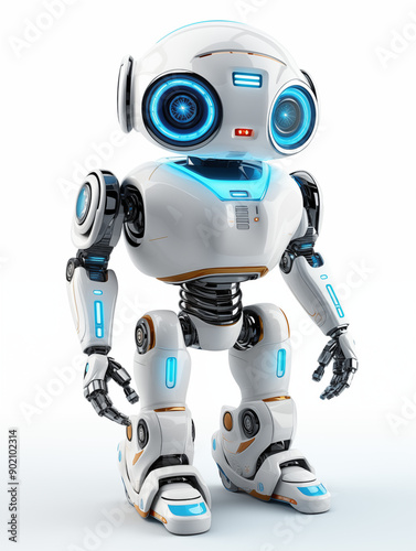 Humanoid Robot Pointing Finger and Thumb Raised, on White Background, Image for Creative Advertisements, Banners, and General Advertising