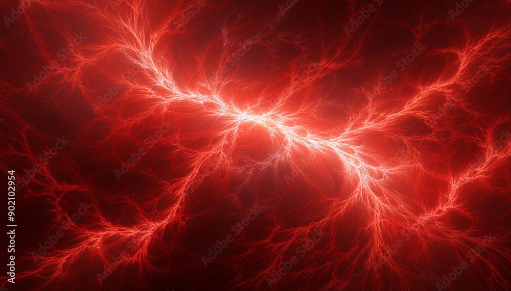 Naklejka premium Red stormy abstract texture with lightning streaks creating a dramatic electric visual effect. Perfect for backgrounds and designs.