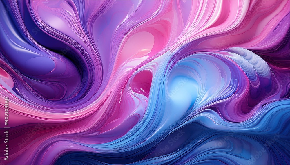 Obraz premium Vibrant abstract fluid art in pink, blue, and purple tones creating a mesmerizing and creative swirl pattern. High-quality background or wallpaper.