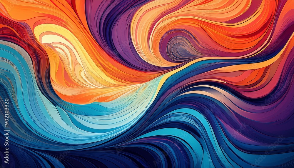 Vibrant abstract swirl pattern with flowing colorful waves and dynamic gradients, perfect for backgrounds and artistic designs.