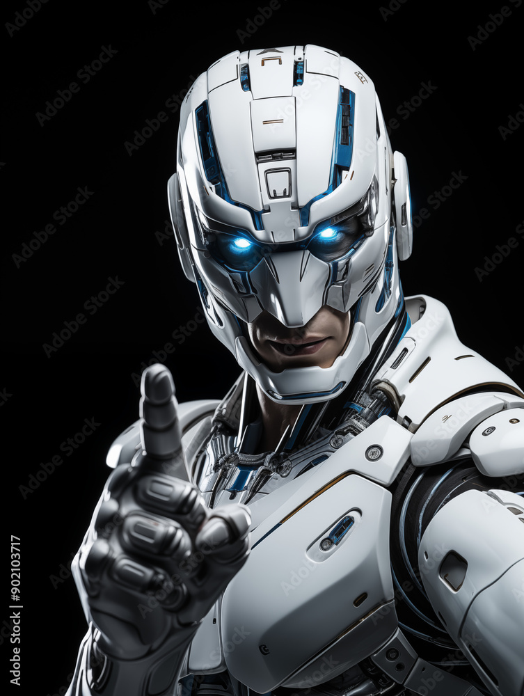 Humanoid Robot Pointing Finger and Thumb Raised, on White Background, Image for Creative Advertisements, Banners, and General Advertising Humanoid Robot Pointing Finger and Thumb Raised, on White Background, Image for Creative Advertisements, Banners, and General Advertising
