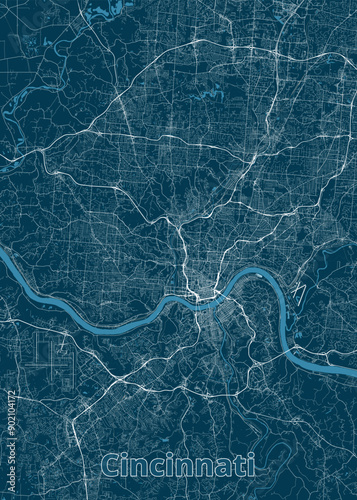 Cincinnati, Ohio, USA artistic blueprint map poster