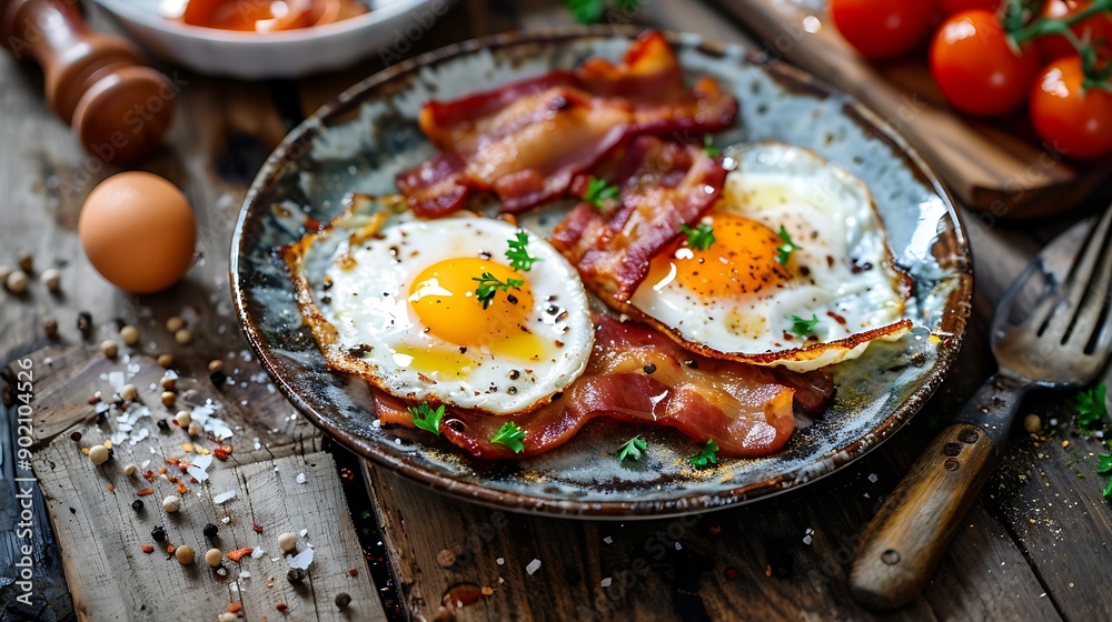 Indulge in a Delicious Breakfast of Sunny-Side Eggs and Crispy Bacon Indulge in a Delicious Breakfast of Sunny-Side Eggs and Crispy Bacon