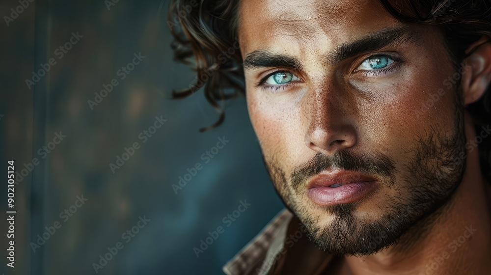 Attractive man with a rugged look, gazing off-camera. Ample copy space on the left side. Attractive man with a rugged look, gazing off-camera. Ample copy space on the left side.