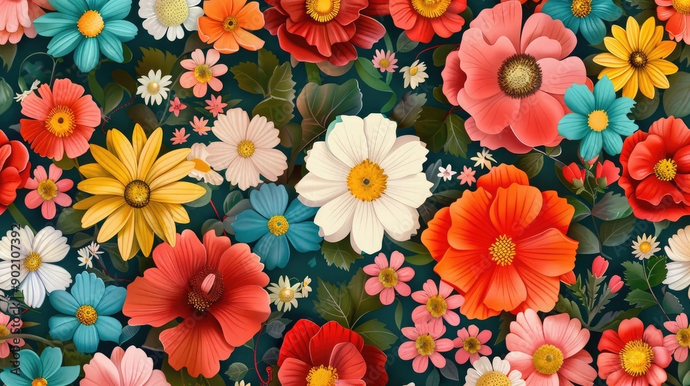 Bright seamless pattern of fresh garden flowers. Bright seamless pattern of fresh garden flowers.