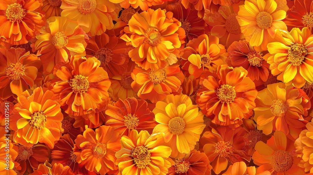 Fototapeta premium Bright seamless pattern of sunny marigolds.