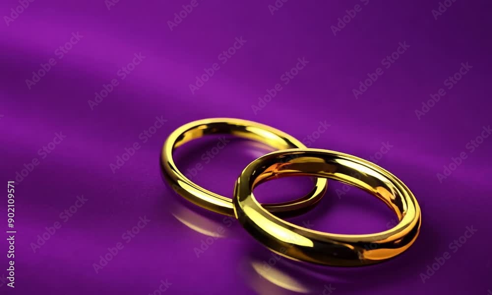 Golden Promises on Purple: Two gleaming gold wedding rings rest on a luxurious purple background, embodying everlasting love and commitment. Golden Promises on Purple: Two gleaming gold wedding rings rest on a luxurious purple background, embodying everlasting love and commitment.