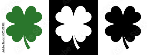 Four leaf clover flat vector icon set.