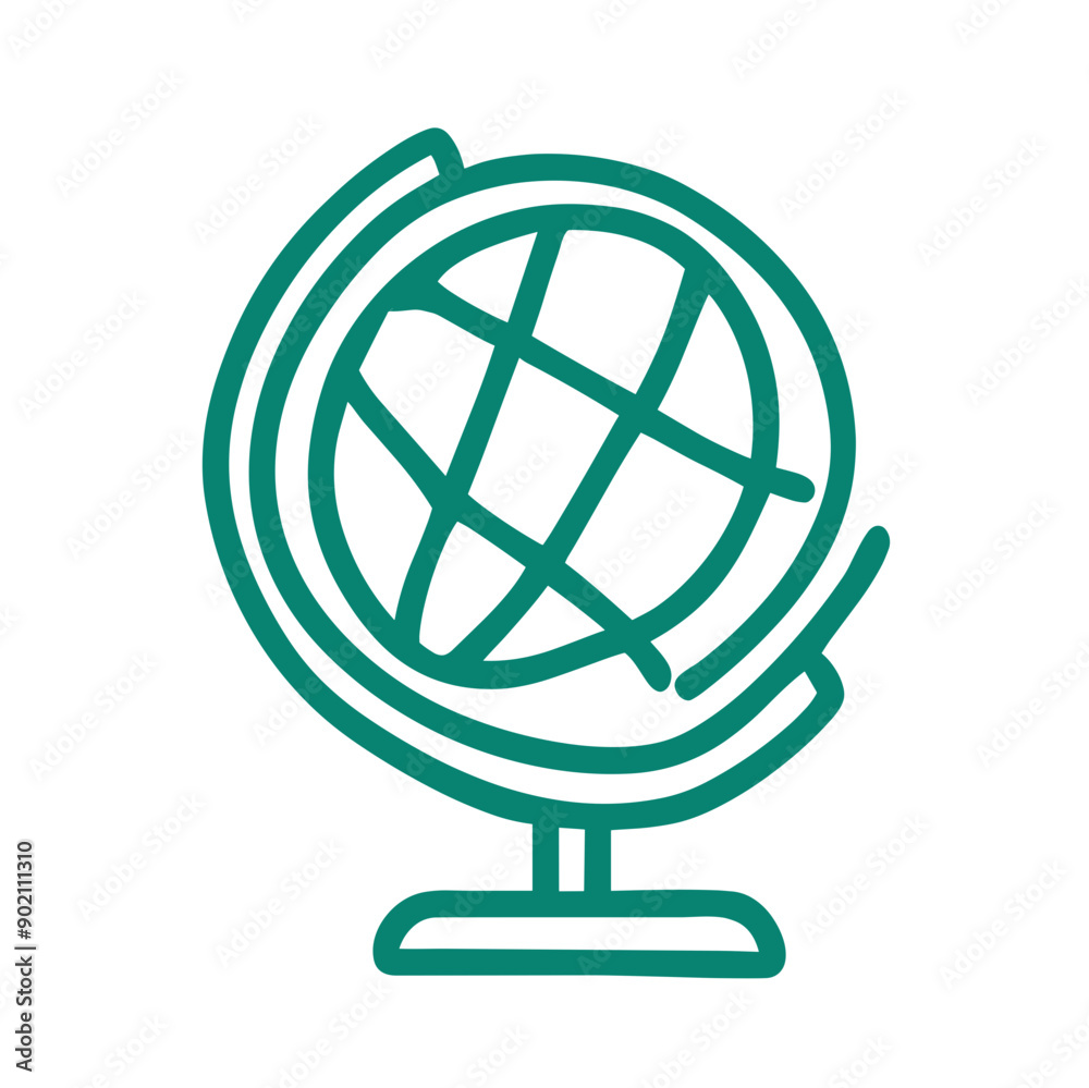 Globe icon vector, clean line art, straight lines and shapes, teal color, geography and education concept Globe icon vector, clean line art, straight lines and shapes, teal color, geography and education concept