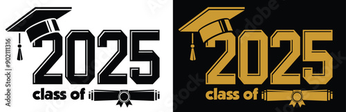 Lettering Class of 2025 for greeting, invitation card. Text for graduation design, congratulation event, T-shirt, party, high school or college graduate. Vector on transparent background