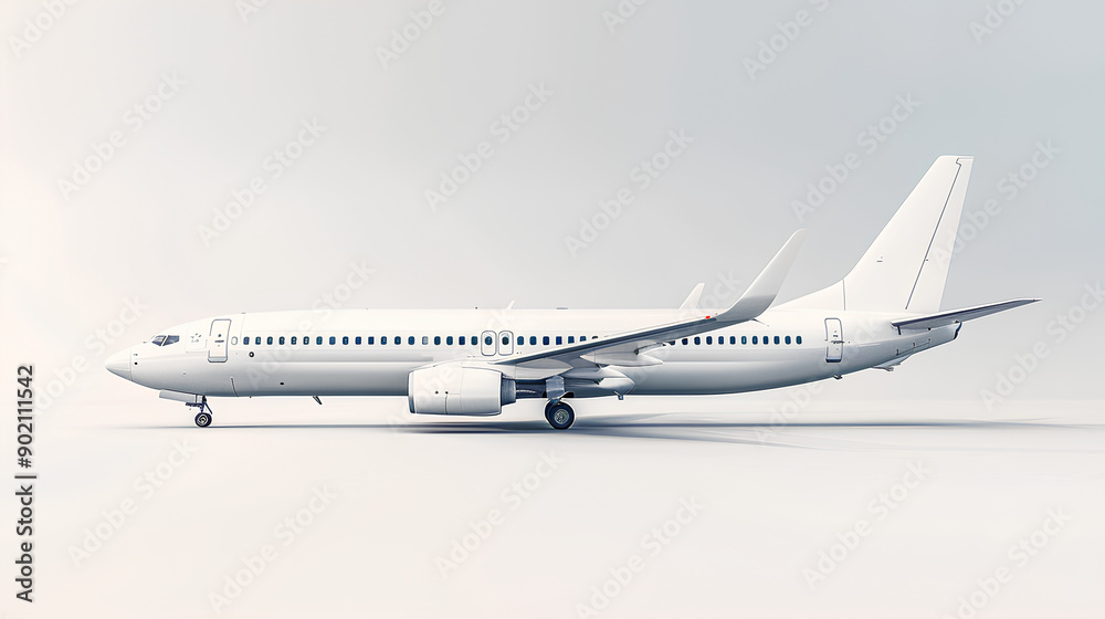 Side view of white commercial airplane in flight isolated on white. Travel and technology concept Side view of white commercial airplane in flight isolated on white. Travel and technology concept