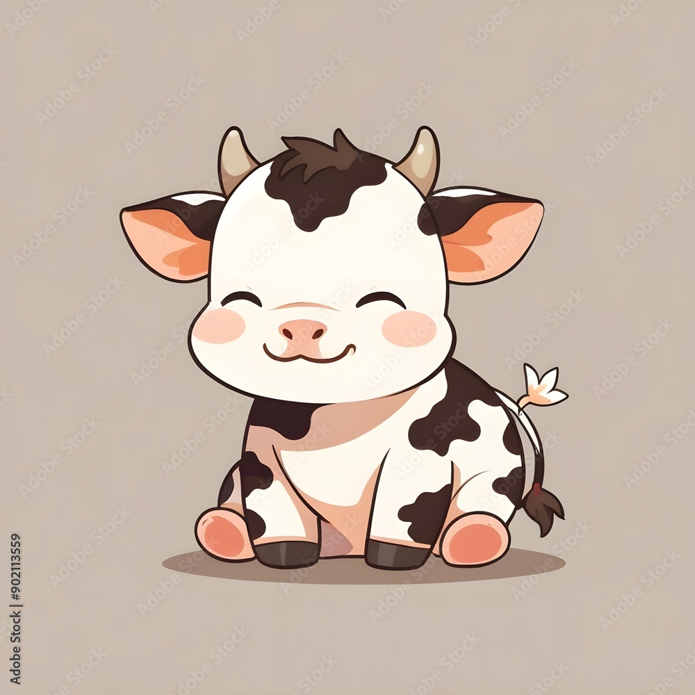 Cute baby cow cartoon. Generative AI. Cute baby cow cartoon. Generative AI.