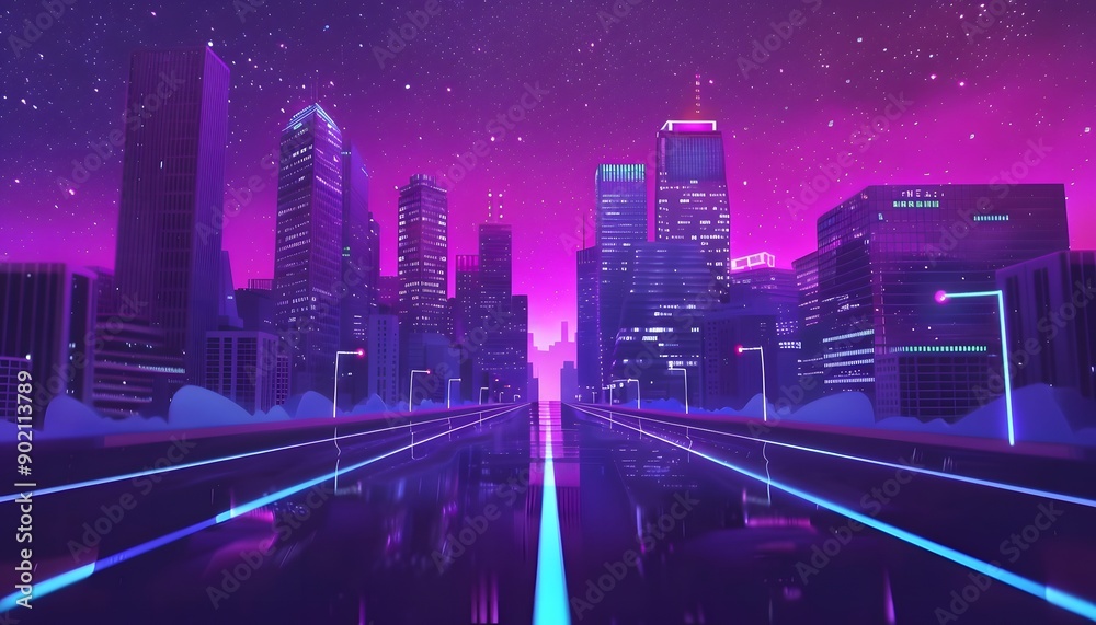 Futuristic city cyberpunk landscape, future, purple lights, modern buildings, night city Futuristic city cyberpunk landscape, future, purple lights, modern buildings, night city