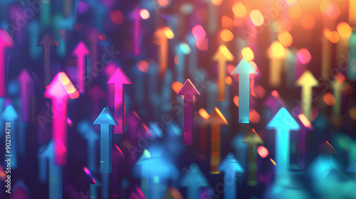 This abstract, wallpaper-like background shows colorful digital arrows pointing up, symbolizing growth, ideal as a best-seller for tech concepts