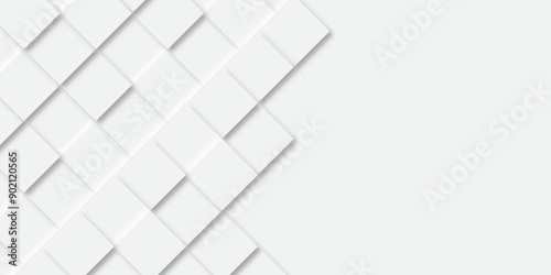 Abstract grey background made of stacked cubes with copy space. Seamless pattern with three-dimensional cubes.. White ceramic tile background. Architectural composition with square shapes vector. 