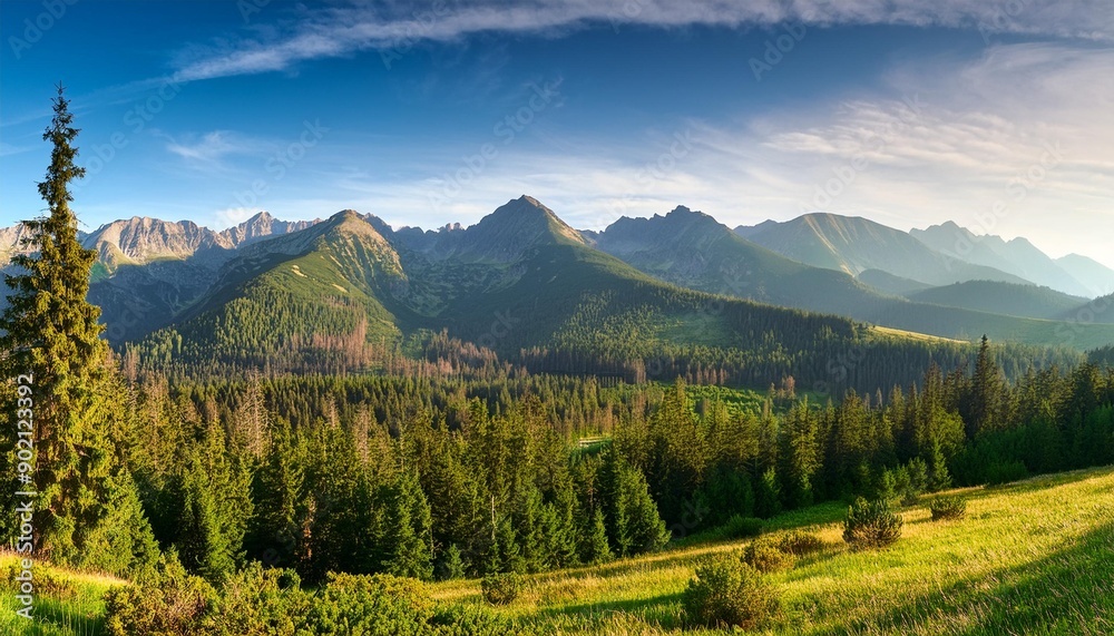 tatra mountain range panorama with forest in foreground near zakopane poland