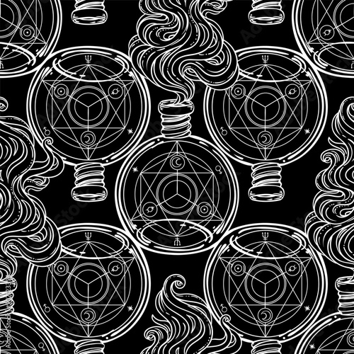 Mystic, magic, background. Religion and the occultism with esoteric and mason...