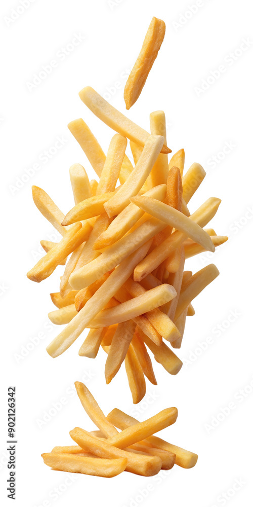 Fototapeta premium falling french Fries potato fry isolated, AI