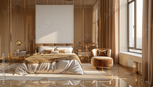 Wallpaper Mural Stylish Hollywood glam bedroom with empty frame Torontodigital.ca