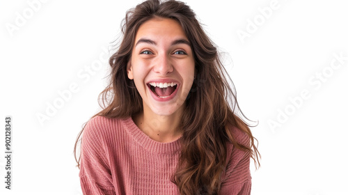 A woman with cheerful smile. Isolated white background, object focused, PNG, Stock image, HD quality, Generative AI