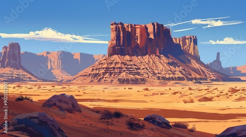 Panoramic view of vast sand desert plains in Arizona photography