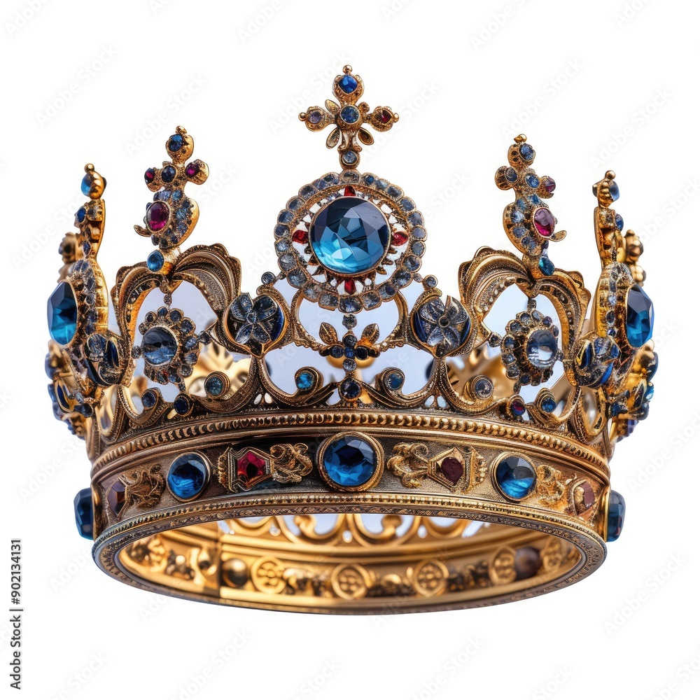 Regal symbol, crown isolated on a white background, showcasing its intricate design and timeless elegance, perfect for highlighting the majesty and heritage associated with royal headpieces Regal symbol, crown isolated on a white background, showcasing its intricate design and timeless elegance, perfect for highlighting the majesty and heritage associated with royal headpieces