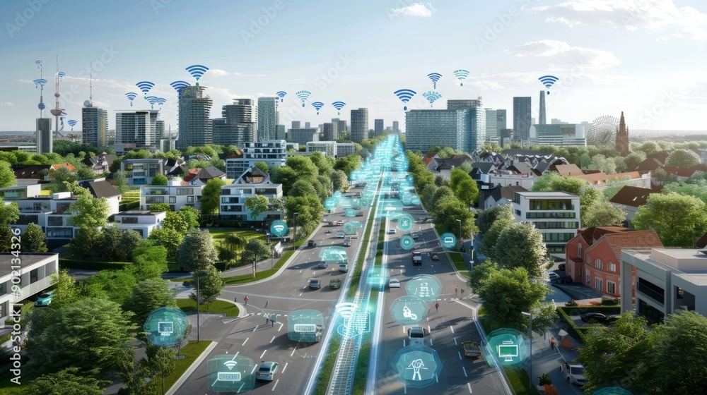Fototapeta premium Smart city with advanced wireless connectivity 