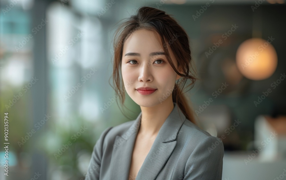 A confident plus size Asian businesswoman CEO poses in a stylish office, exuding leadership and professionalism as she engages with her environment A confident plus size Asian businesswoman CEO poses in a stylish office, exuding leadership and professionalism as she engages with her environment