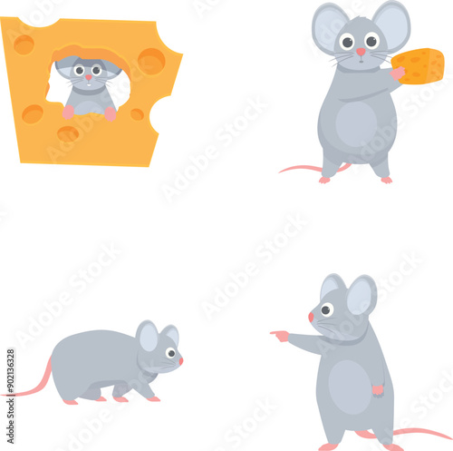 Adorable and playful cartoon mouse collection with a variety of poses and characters, perfect for children's books and illustrations