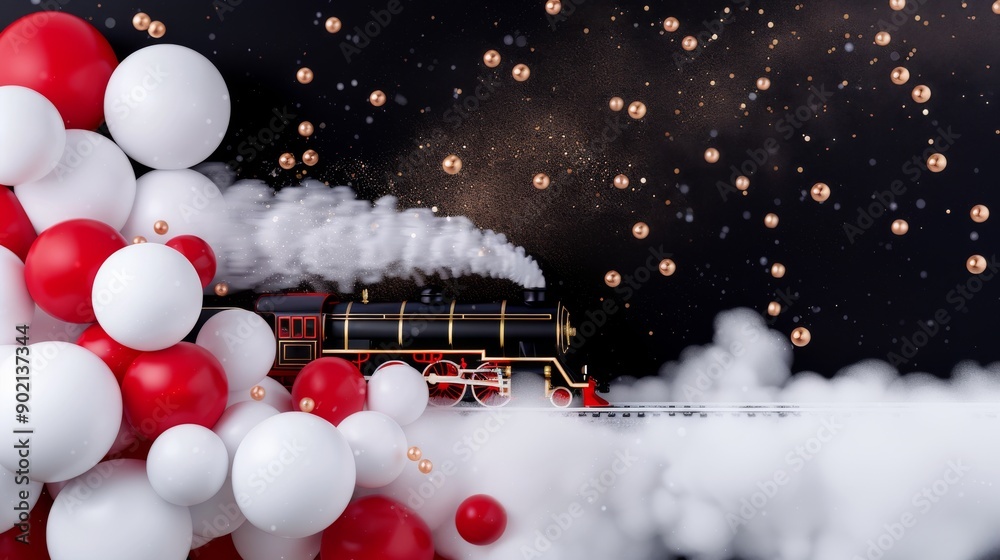 Colorful Balloons The elegant steam train releases colorful balloons ...